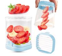 Fruit Cutting Cup, Strawberry Slicer, Banana Cutter, Grape Slicer, Egg Slicer, Removable Blades, Fruit Cutter with Pressure Plate, Creative Kitchen Tool (Light Blue)