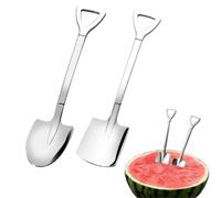 Fruit Dessert Cute Shovel Spoon, 2pcs SUS304 Stainless Steel Spade Spoons Fruit Coffee Cake Watermelon Spoon, for Home Funny Kitchen Restaurant (Silver)