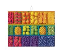 Fruit Dish Drying Mats For Kitchen Counter, Colorful Berry & Citrus Absorbent Dish Drainer Mat, Summer Microfiber Drying Pad For Coffee Bar Protector 18x24 Inch