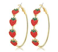 Fruit Earrings for Women Strawberry Pineapple Watermelon Cherry Hoop Earrings Summer Beach Tropical Jewelry Gifts, Zinc, No Gemstone