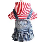Fruit Embroidered Pet Dog Dress Clothes Stripe Plaid Denim Hoodie Jacket for Stylish Puppies and Small Dogs (E, S)