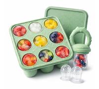 Fruit Feeder for Babies (4M+) - Includes Teething Dummy & Breast Milk Freezer Mold, BPA Free Fruit Feeder Pacifier for Baby Weaning Gum Soothing & Self-Feeding (cat Green, 1Pack)