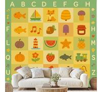 Fruit Food Animal Alphabet Learing Mural Fun Cartoon Patterns Self-Adhesive Wallpaper 100x70 cm Educational Poster Canvas Wall Paper for Bedroom Living Room Wall Mural Removable Stickers Wf176g