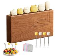 Fruit Fork with Cat Handle Design，Cute Cat Wooden Fruit Fork Set， Cute Set of 6 Fruits Forks with Food Safe 304 Stainless Steel Prongs and Dishcloth for Fruits, Cheese,Cake, Salad (Yellow)