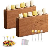 Fruit Fork with Cat Handle Design，Cute Cat Wooden Fruit Fork Set， Cute Set of 6 Fruits Forks with Food Safe 304 Stainless Steel Prongs and Dishcloth for Fruits, Cheese,Cake, Salad (2 Yellow)