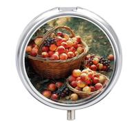 Fruit Harvest Pill Box 3 Compartment Round Small Pill Box for Pocket Purse Metal Travel Pill Case Portable Daily Pill Organizer Cute Compact Medicine Organizer Mini Pill Container