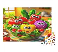 Fruit Jigsaw Puzzle Veggies Faces Bowl 1000 Pieces Eco-friendly Paper Premium for Adults Decompression Educational 38x26cm/1000pcs