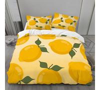 Fruit King Size Duvet Cover Lemons Bedding Soft Cosy 3 Piece 110gsm Microfibre Quilt Cover and 2xPillow Case 50x75 cm with Zipper Closure for BedroomU2567