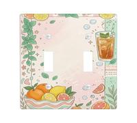 Fruit Kitchen Double Light Switch Cover Plate, Summer Tropical Leaves Ice Cubes Summer Pastel Peach Plastic Standard Size Wall Switch Plates Accents for Bedroom Bathroom Home Entrance Decor