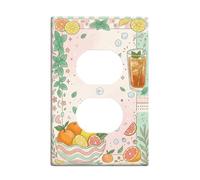 Fruit Kitchen Duplex Outlet Covers Wall Plate, Summer Tropical Leaves Ice Cubes Summer Pastel Peach Plastic Standard Size Double Power Outlet Cover Plate for New Apartment Home Bedroom Office Decor