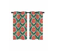 Fruit Leaf Blackout Curtains for Bedroom Living Room, Watercolor Abstract Pink Red Yellow Fruit Leaf 39 In Long Thermal Insulated Room Darkening Drapes Grommet Window Treatments, 27.5 x 39 In