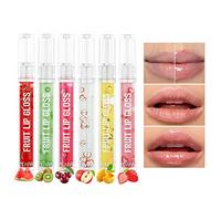 Fruit Lip Gloss Plumper Clear Lip Oil Balm Lip Care Hydrating Liquid Lipstick Set Waterproof Moisturizing Mirror Lipgloss Non-sticky Fresh Texture Glitter Shine Primer Lip Tint (6 Pcs)