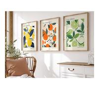 Fruit Market Wall Art Decor Kitchen and Dining Room Lemon Pictures Botanical Prints Poster Orange Green Canvas Artwork 16x24 Inch Unframed Set of 3