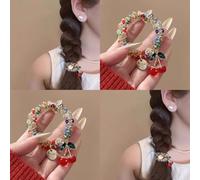 Fruit Metal Rhinestoned Hair Tie Bracelet Fashionable Adjustable Hair Band Wristband Bangle for Women Girls Lady