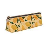 Fruit of Mango and Leaves Pattern Leather Pencil Case Zipper Pen Case Pouch Waterproof Travel Makeup Pouch Large Capacity for Women Men