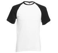 Fruit of the Loom Mens Short Sleeve Baseball T-Shirt (White/Black) Cotton - Size X-Large