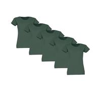 Fruit of the Loom 5-Pack Ladies' Valueweight T Women's T-Shirt + Web-Textiles24 Fabric Bag - XS S M L XL XXL - Various Colour Sets, bottle green, M