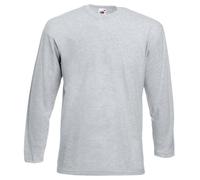 (XL, Heather Grey) Fruit Of The Loom Mens Valueweight Crew Neck Long Sleeve T-Shirt