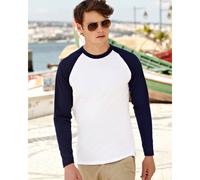 Fruit Of The Loom 61028 Long Sleeve Baseball T-Shirt White/Deep Navy - M