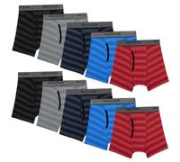 Fruit of the Loom Boys' Cotton Boxer Brief Underwear, Stripes-Assorted (Pack of 10), Medium