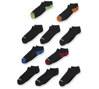 Fruit of the Loom Boys' 10-Pair Half Cushion No Show Socks Casual, Black Assort, L (Pack of 10)