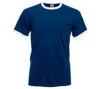 Fruit of the Loom Men's Ringer Short Sleeve T-Shirt Cotton Navy/White Large
