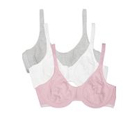 Fruit of the Loom Damen Baumwolle, Stretch, extrem bequem T-Shirt-BH, Bittersweet Pink/White/Grey Heather, 90E (3er Pack)