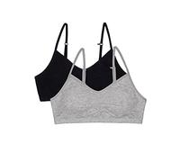 Fruit of the Loom Girls' Bra with Removable Cookies, 2-Pack, Black Hue/Heather Grey, 34