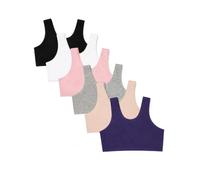 Fruit of the Loom Girls' Cotton Built-Up Stretch Sports Bra, Blueberry/Black/Grey/White/Sand/Blush, 28