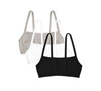 Fruit of the Loom Girl's Cotton Spaghetti Strap Sport Bra, Opaque, Black/White/Grey Heather-3 Pack, 36A (Pack of 3)