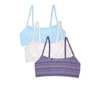 Fruit of the Loom Girls' Spaghetti Strap Sports Bra, Happy Stripe/White/Eyeshadow, 34A