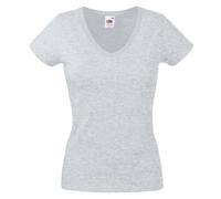 FRUIT OF THE LOOM Lady-Fit Valueweight V-Neck T-Shirt SS047 (L, Heather Grey)