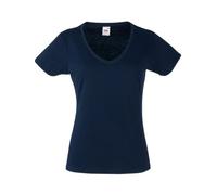 FRUIT OF THE LOOM Lady-Fit Valueweight V-Neck T-Shirt SS047 (S, Deep Navy)