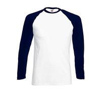 Fruit of the Loom Long Sleeve Baseball Tee Contrast Long Sleeve T-Shirt Multi-Coloured White/Deep Navy Size:M