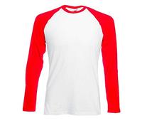 Fruit of the Loom Long Sleeve Baseball Tee Contrast Long Sleeve T-Shirt Multi-Coloured White/Red Size:L