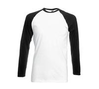 Fruit of the Loom Men Long-Sleeve Baseball T Shirt , Mens-White/Black-Medium