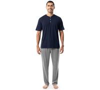 Fruit of the Loom Men's 2-Piece Jersey Knit Pajama Set, Navy/Grey Heather, 5X-Large Big
