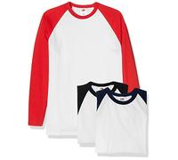 Fruit of the Loom Men's Baseball Classic Long Sleeve T-Shirt Pack of 3, White Black/White Navy/White Red, Medium