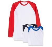 Fruit of the Loom Men's Baseball Classic Long Sleeve T-Shirt Pack of 3, White Navy/White Red/White Royal Blue, Medium