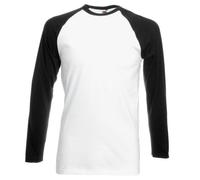 Fruit of the Loom Men's Baseball Classic Long Sleeve T Shirt, White/Black, XXL UK