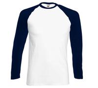 Fruit of the Loom Men's Baseball Classic Long Sleeve T-Shirt, White/Navy, Small