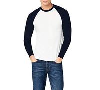 (2XL, White/Deep Navy) Fruit Of The Loom Mens Long Sleeve Baseball T-Shirt