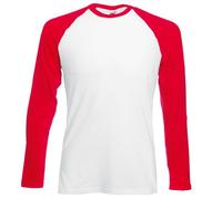 Fruit of the Loom Men's Baseball Classic Long Sleeve T-Shirt, White/Red, Medium