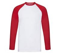 Fruit of the Loom Men's Baseball Classic Long Sleeve T-Shirt, White/Red, Small