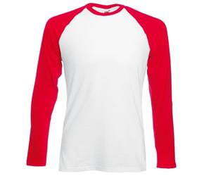 Fruit of the Loom Men's Baseball Classic Long Sleeve T-Shirt, White/Red, X-Large