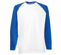 Fruit of the Loom Men's Baseball Classic Long Sleeve T-Shirt, White/Royal Blue, Medium