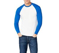 Fruit of the Loom Men's Baseball Classic Long Sleeve T-Shirt, White/Royal Blue, Small