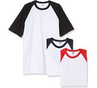 Fruit of the Loom Men's Baseball Classic Short Sleeve T-Shirt Pack of 3, White Black/White Navy/White Red, Small