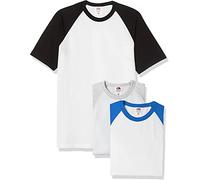 Fruit of the Loom Men's Baseball Classic Short Sleeve T-Shirt Pack of 3, White Black/White Royal Blue/White Heather Grey, Small