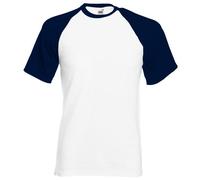 FRUIT OF THE LOOM Men's Baseball Classic Short Sleeve T Shirt, White/Deep Navy, XXL UK